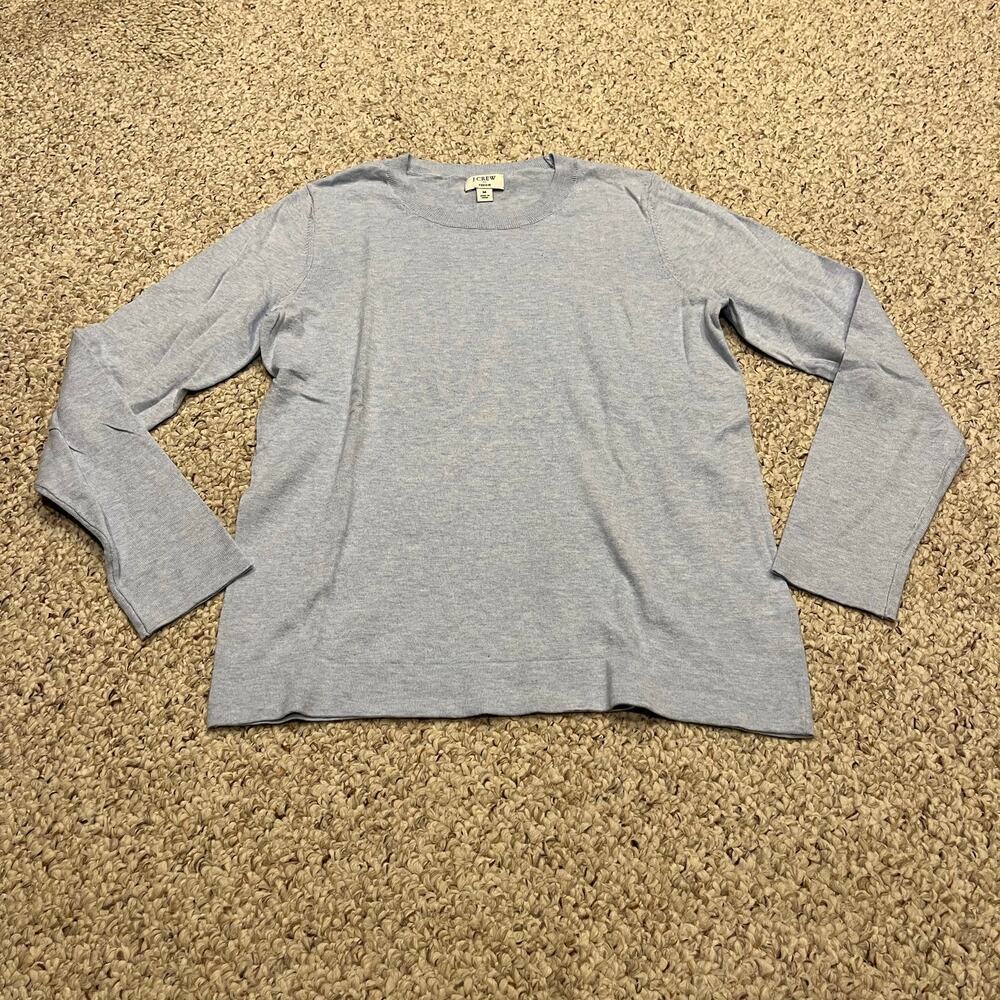 J Crew Cotton Teddie Sweater Crewneck M Light Blue Classic Preppy Casual